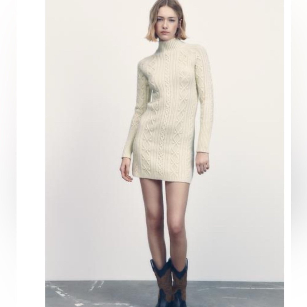 NWT ZARA Elegant Cream Cable Knit Dress